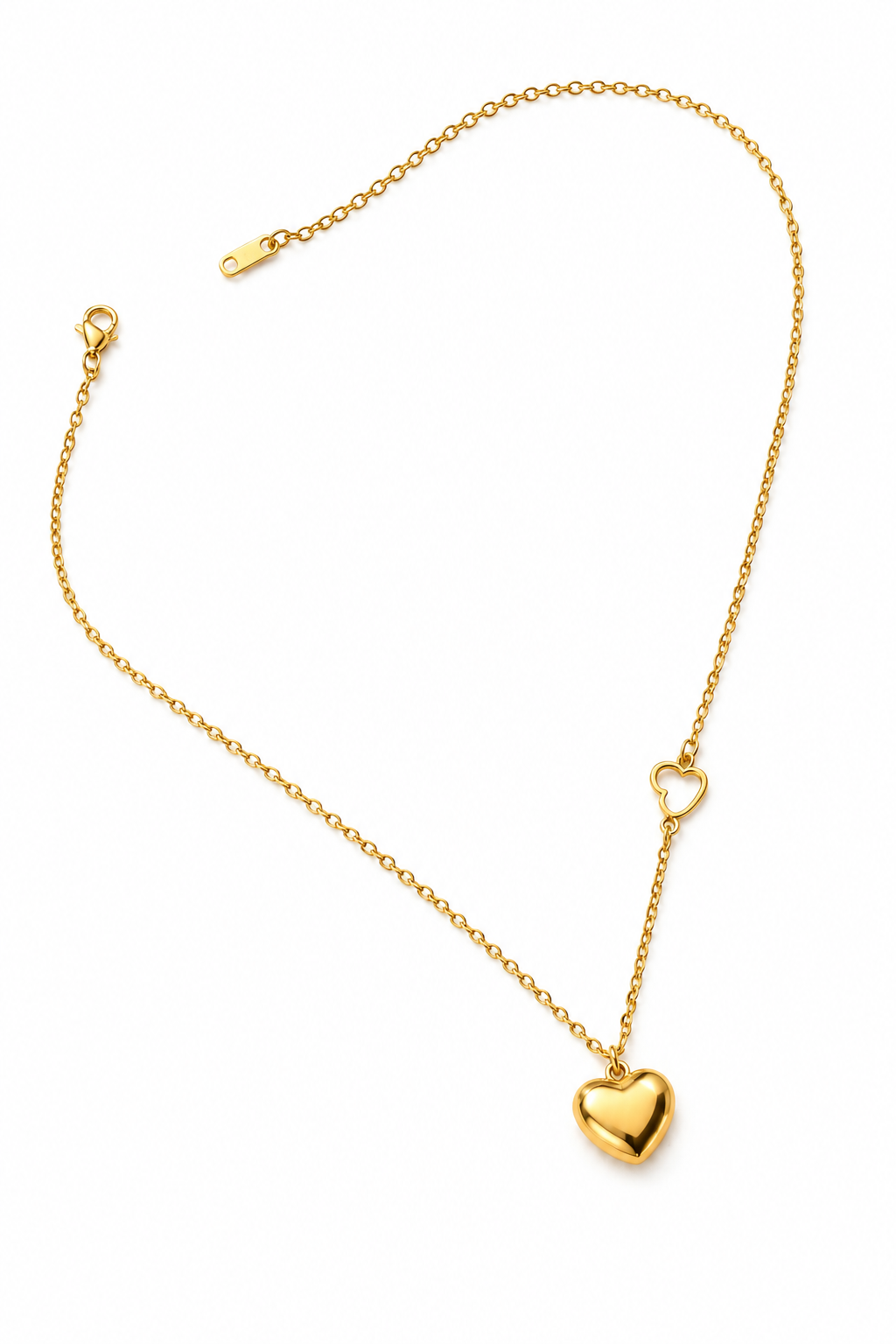 Gold-Plated Puffy Heart Pendant Necklace for Women