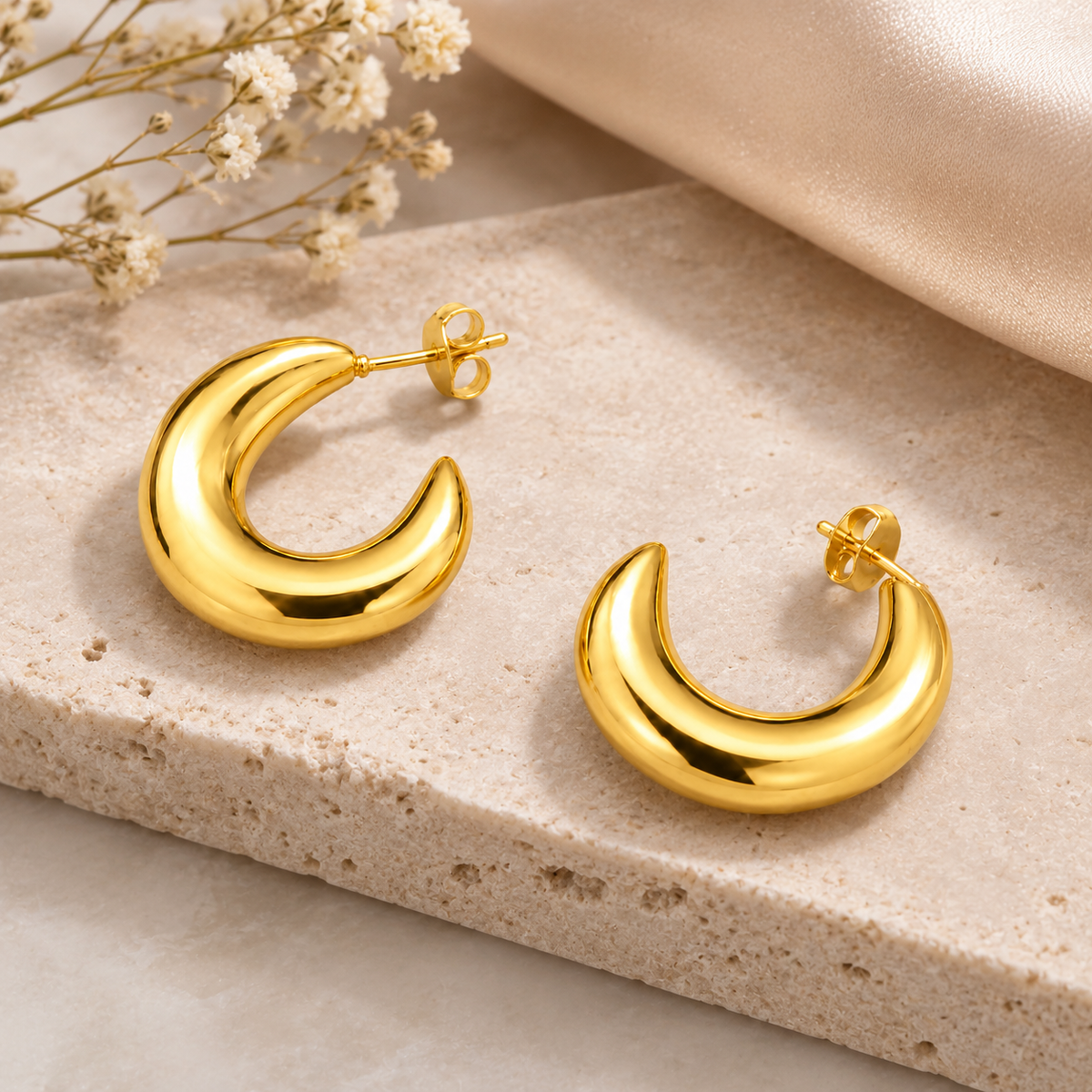 Polished Gold Crescent Hoop Earrings for Women
