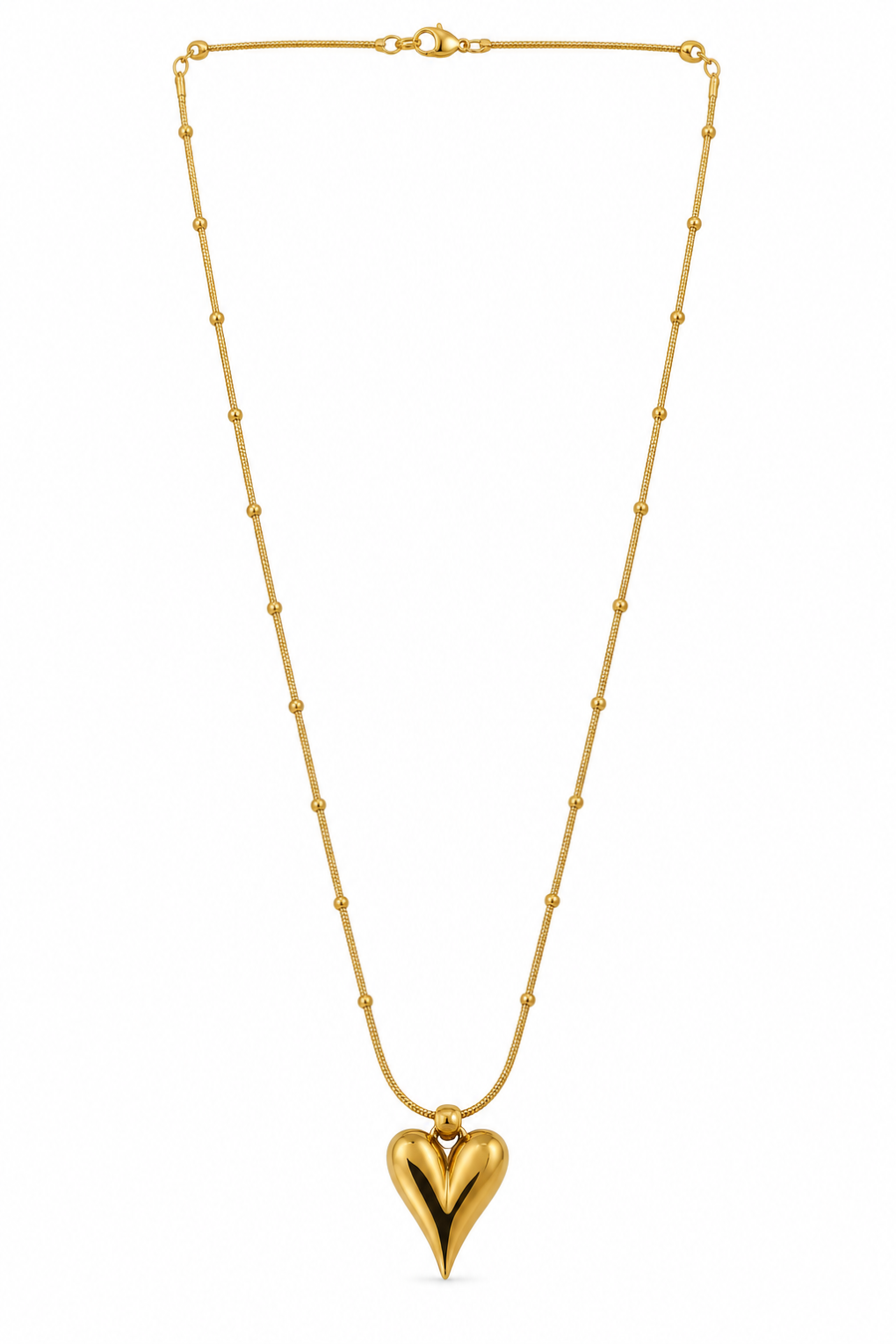 Gold-Plated Beaded Chain Heart Pendant Necklace for Women