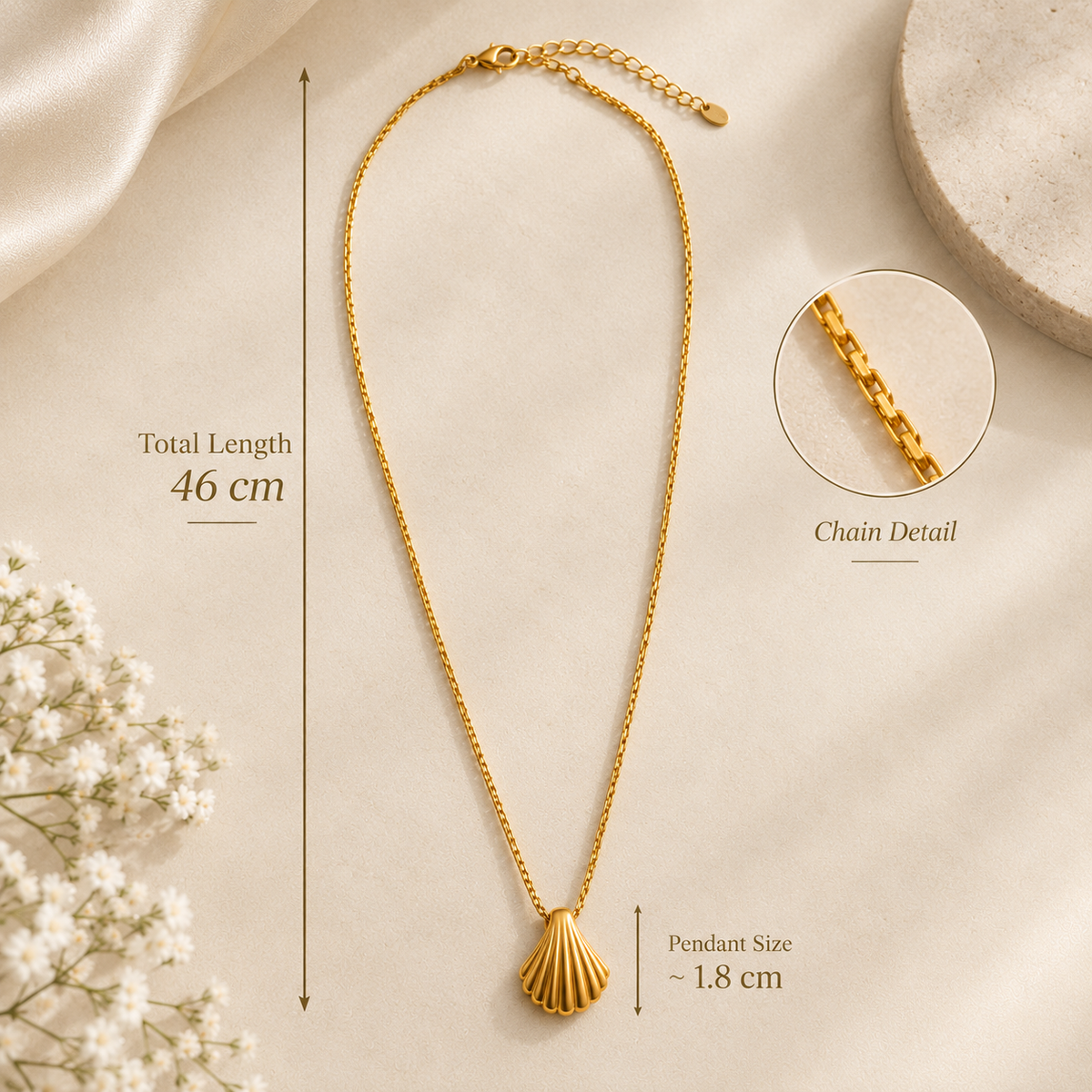 Gold Seashell Pendant Necklace for Women