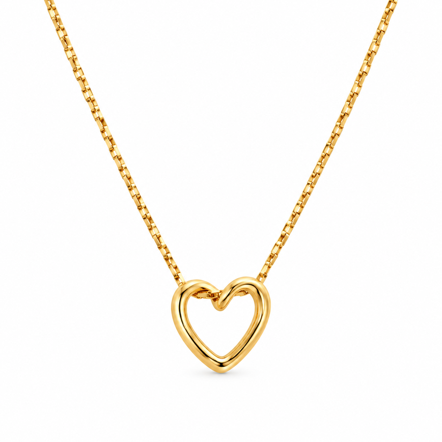 Gold Open Heart Pendant Necklace for Women