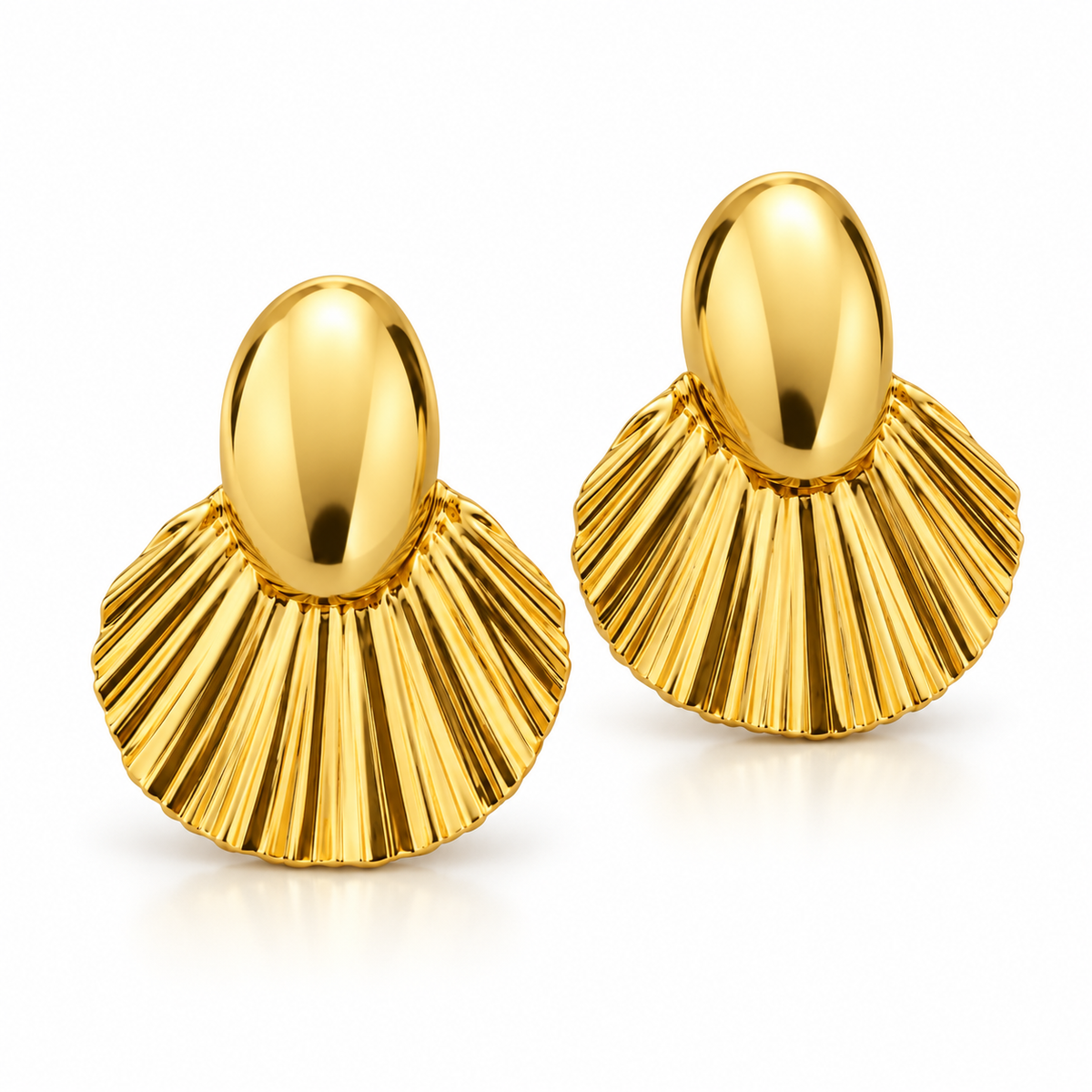 Luxe Gold-Tone Fan Shell Statement Earrings
