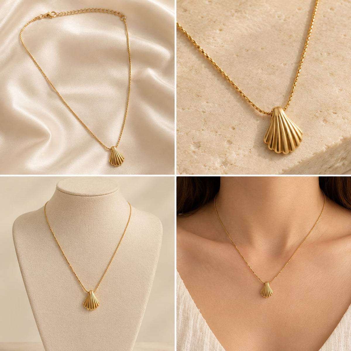 Gold Seashell Pendant Necklace for Women