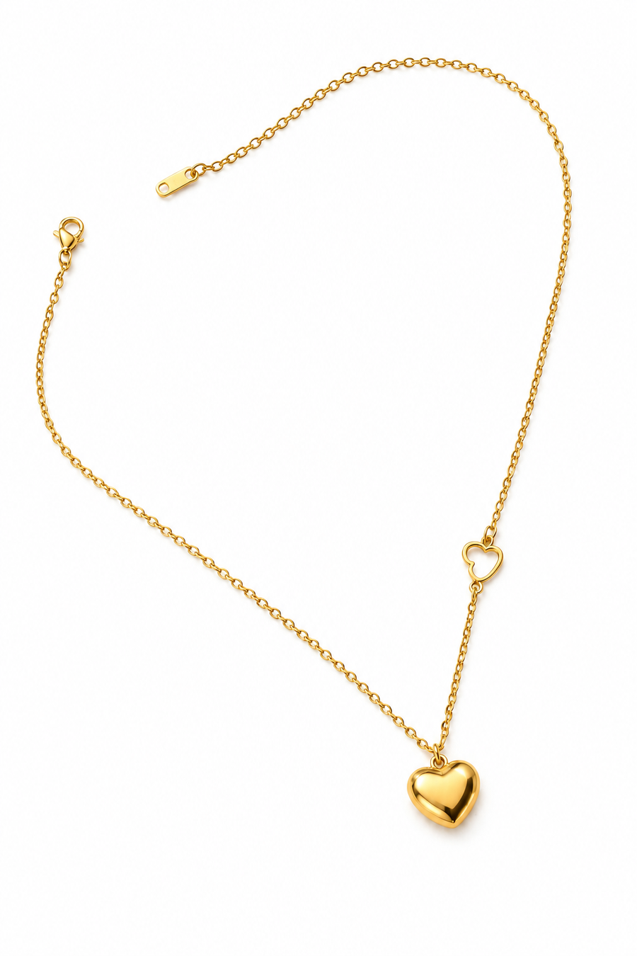 Gold-Plated Puffy Heart Pendant Necklace for Women