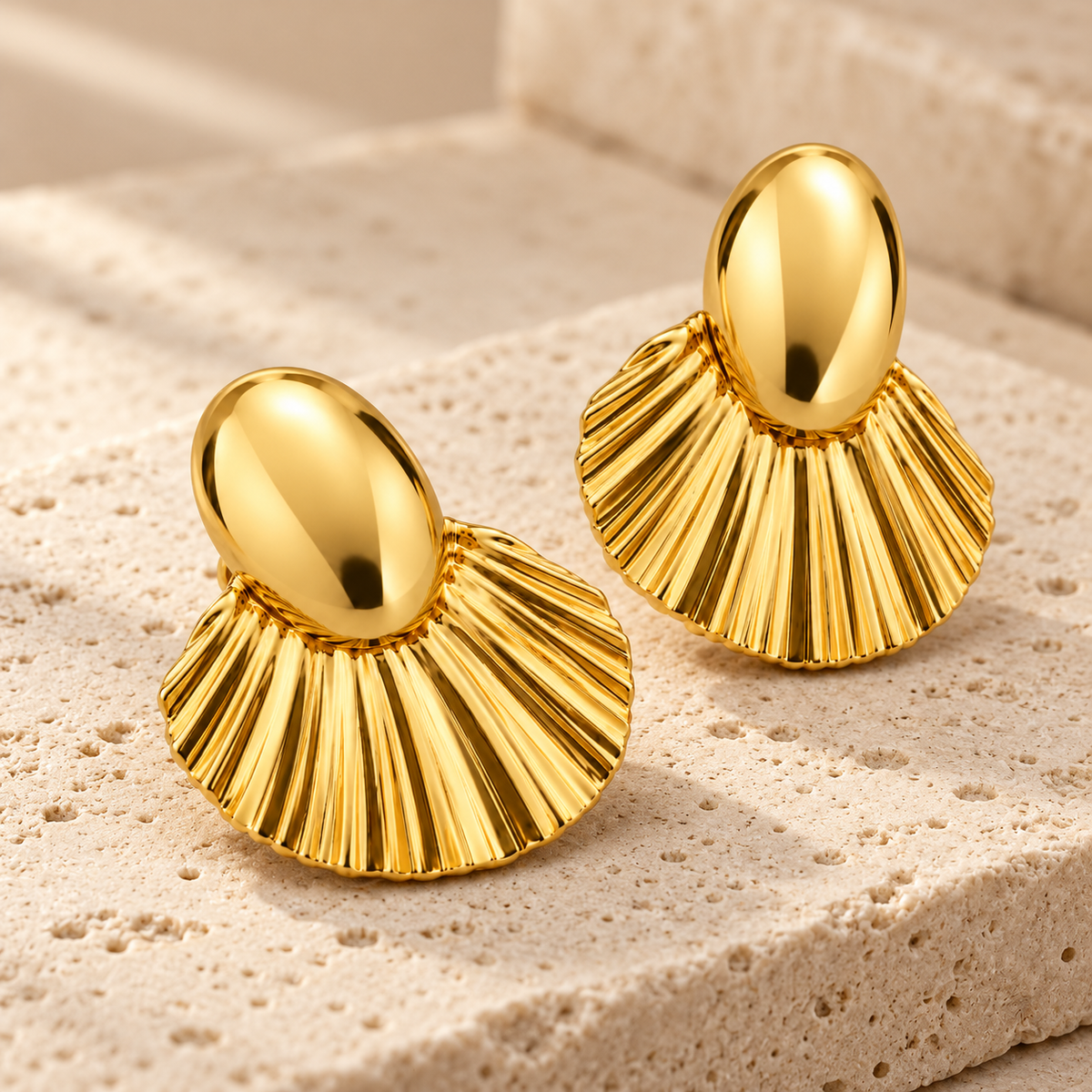 Luxe Gold-Tone Fan Shell Statement Earrings
