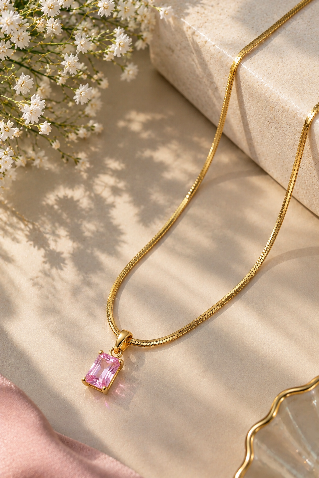 Pink Crystal Pendant Necklace for Women