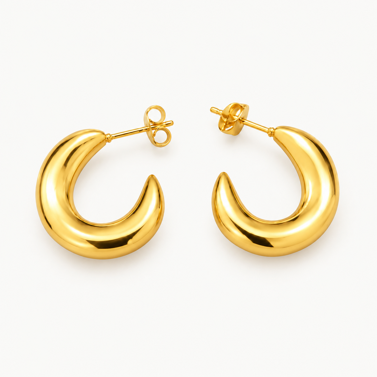 Polished Gold Crescent Hoop Earrings for Women