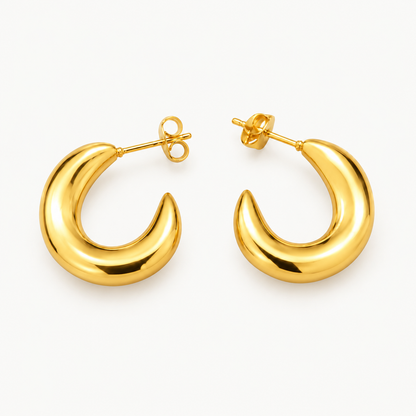 Polished Gold Crescent Hoop Earrings for Women