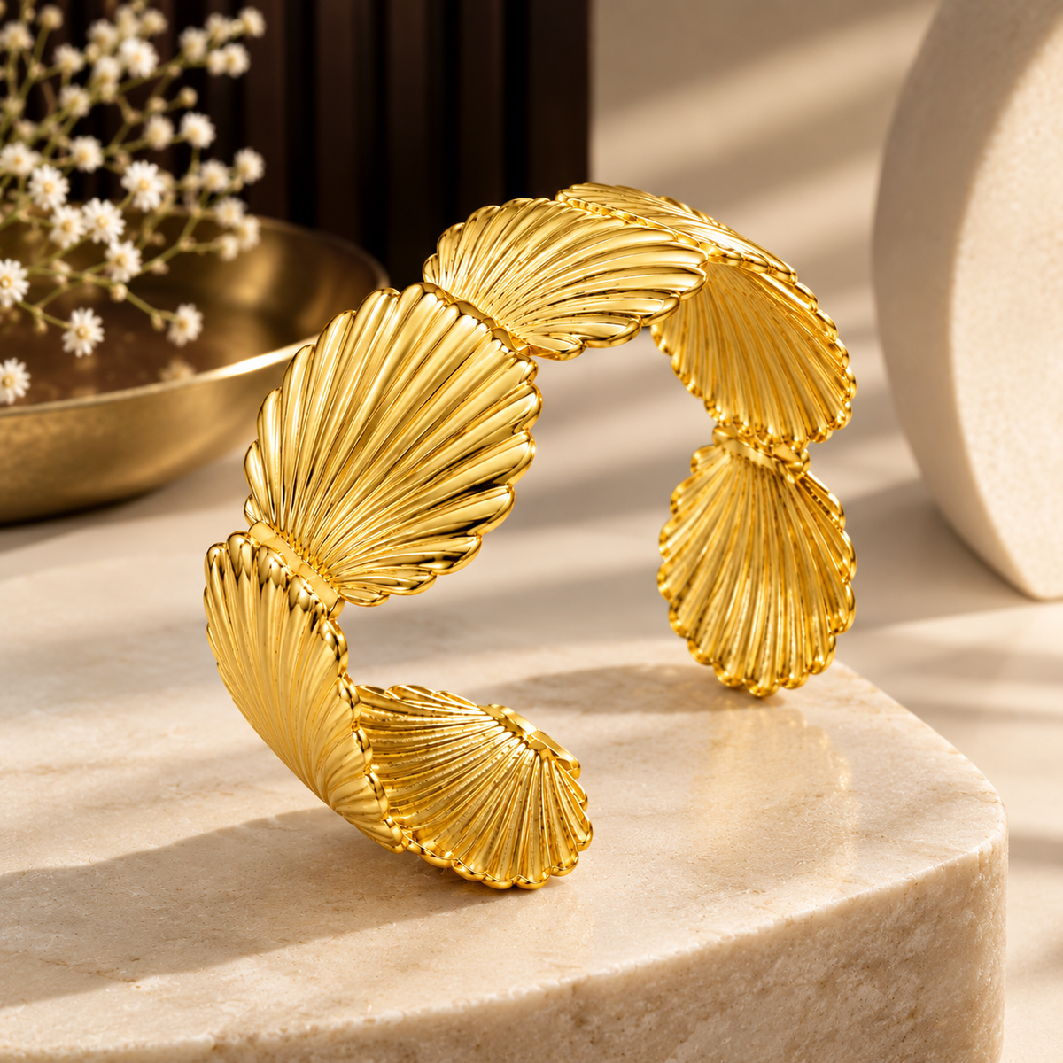 Luxe Gold-Tone Seashell Cuff Bracelet