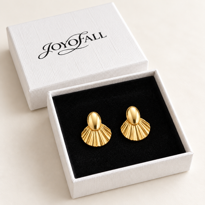 Luxe Gold-Tone Fan Shell Statement Earrings
