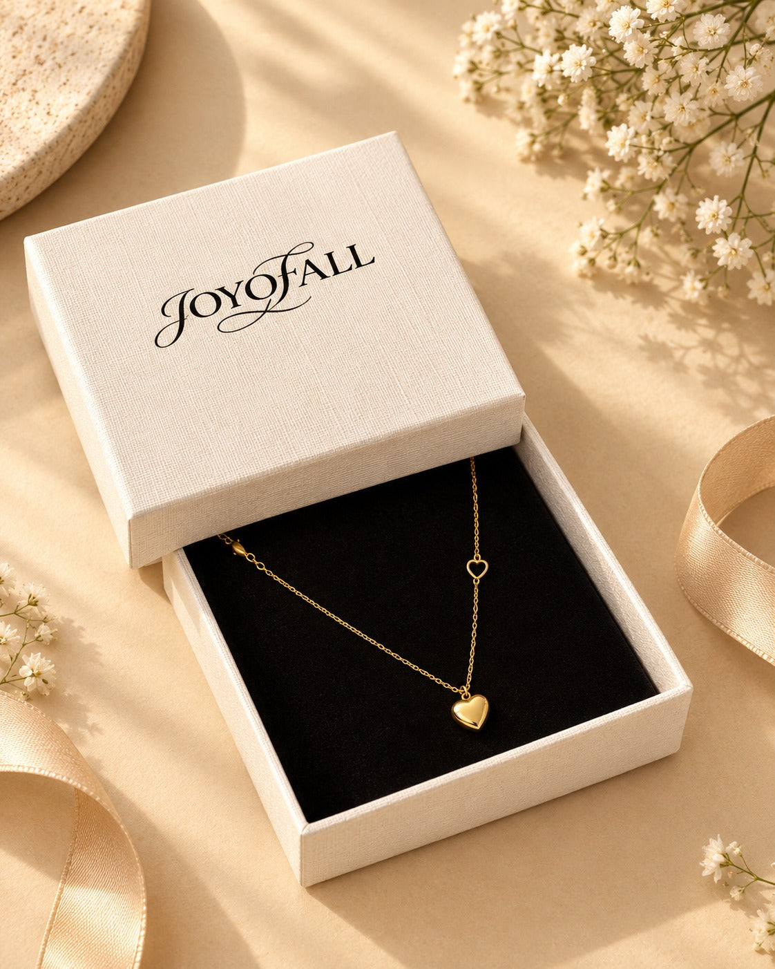 Gold-Plated Puffy Heart Pendant Necklace for Women