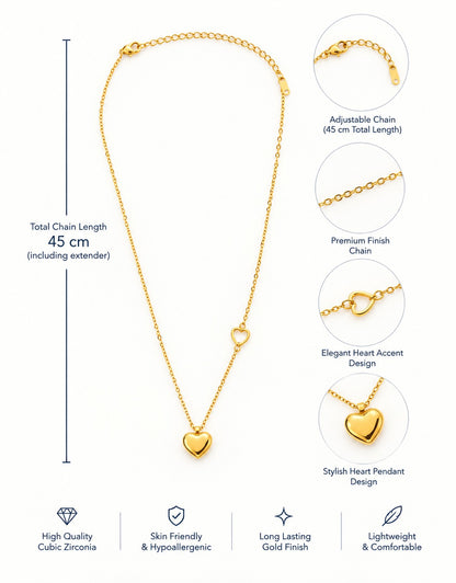 Gold-Plated Puffy Heart Pendant Necklace for Women