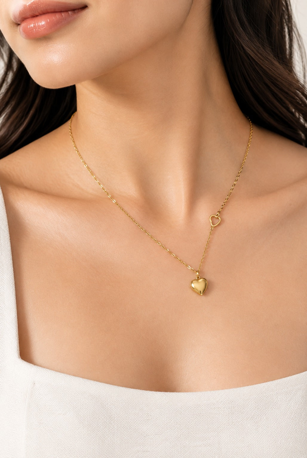Gold-Plated Puffy Heart Pendant Necklace for Women