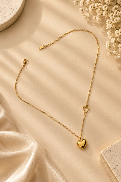 Gold-Plated Puffy Heart Pendant Necklace for Women