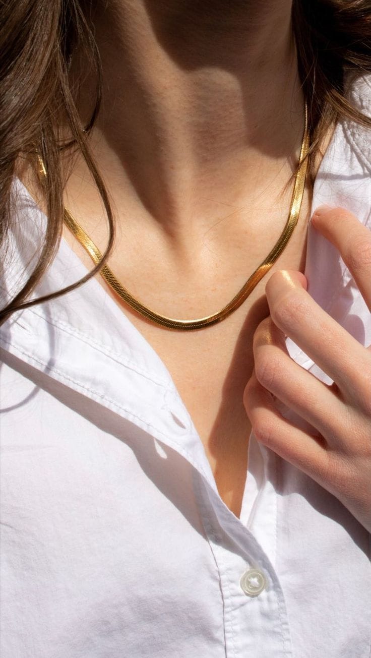 Gold Herringbone Chain Necklace for Women