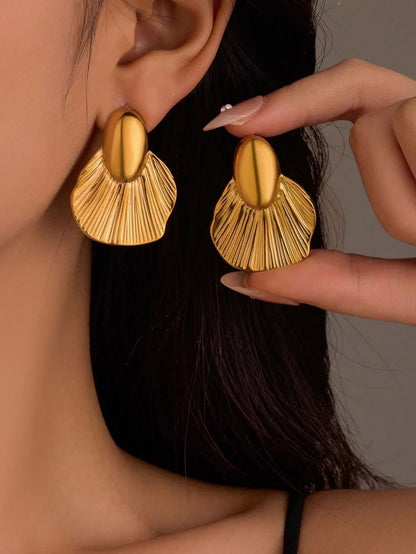 Luxe Gold-Tone Fan Shell Statement Earrings